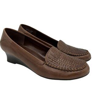 Naturalizer Womens Denure Woven Leather Loafers 7.5M Brown Slip-On Comfort Shoes